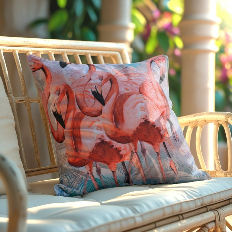 Throw Pillow Cover Set of Decorative Flamingo Printed Design - Main Image