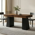 thumbnail image 3 of 55-Inch Black & Brown Mid-Century Modern Dining Table, Rectangular Wood Table With Double Pedestal, Seats 4-6 For Dining Room, Kitchen & Home, 3 of 7