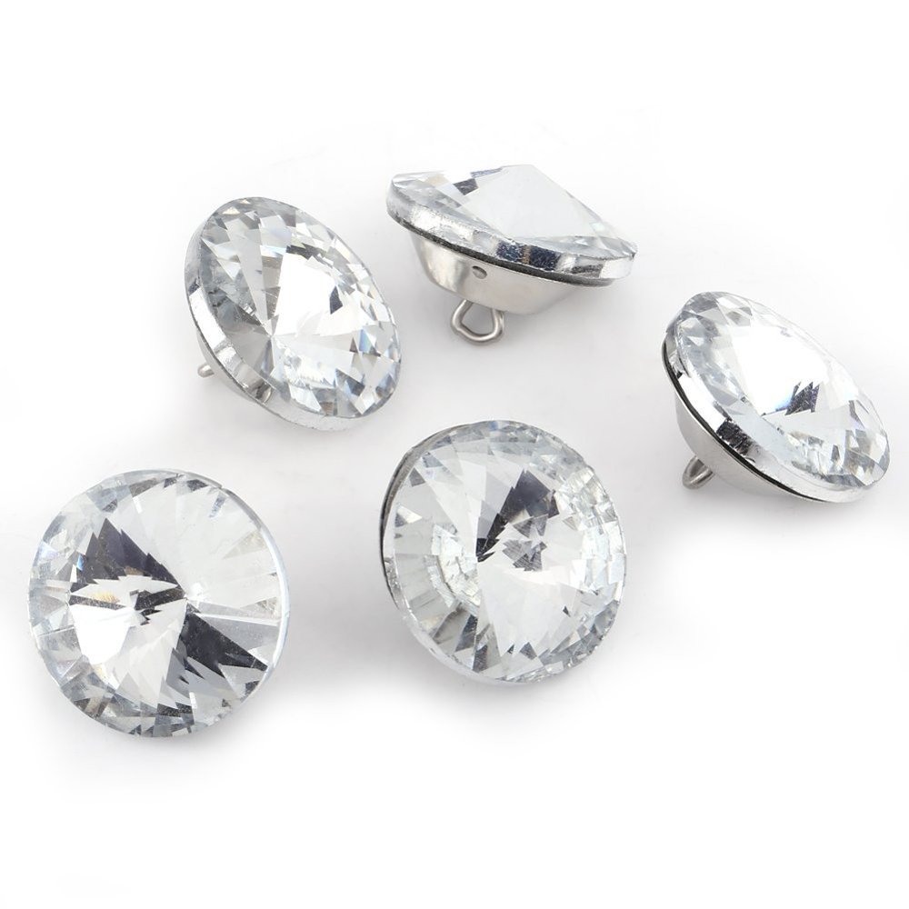 50Pcs Rhinestone Crystal Buttons With Metal Loop Round Buttons For