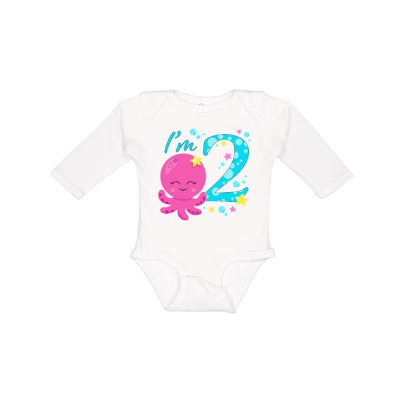 Inktastic I'm Two- cute octopus birthday Boys or Girls Long Sleeve Baby Bodysuit