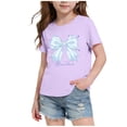 thumbnail image 2 of Agkizg Girls Bow Print T-Shirt Short Sleeve Cotton Breathable Crewneck Top for Kids Cute Summer Tee, Sizes 4-5 Years, 2 of 5