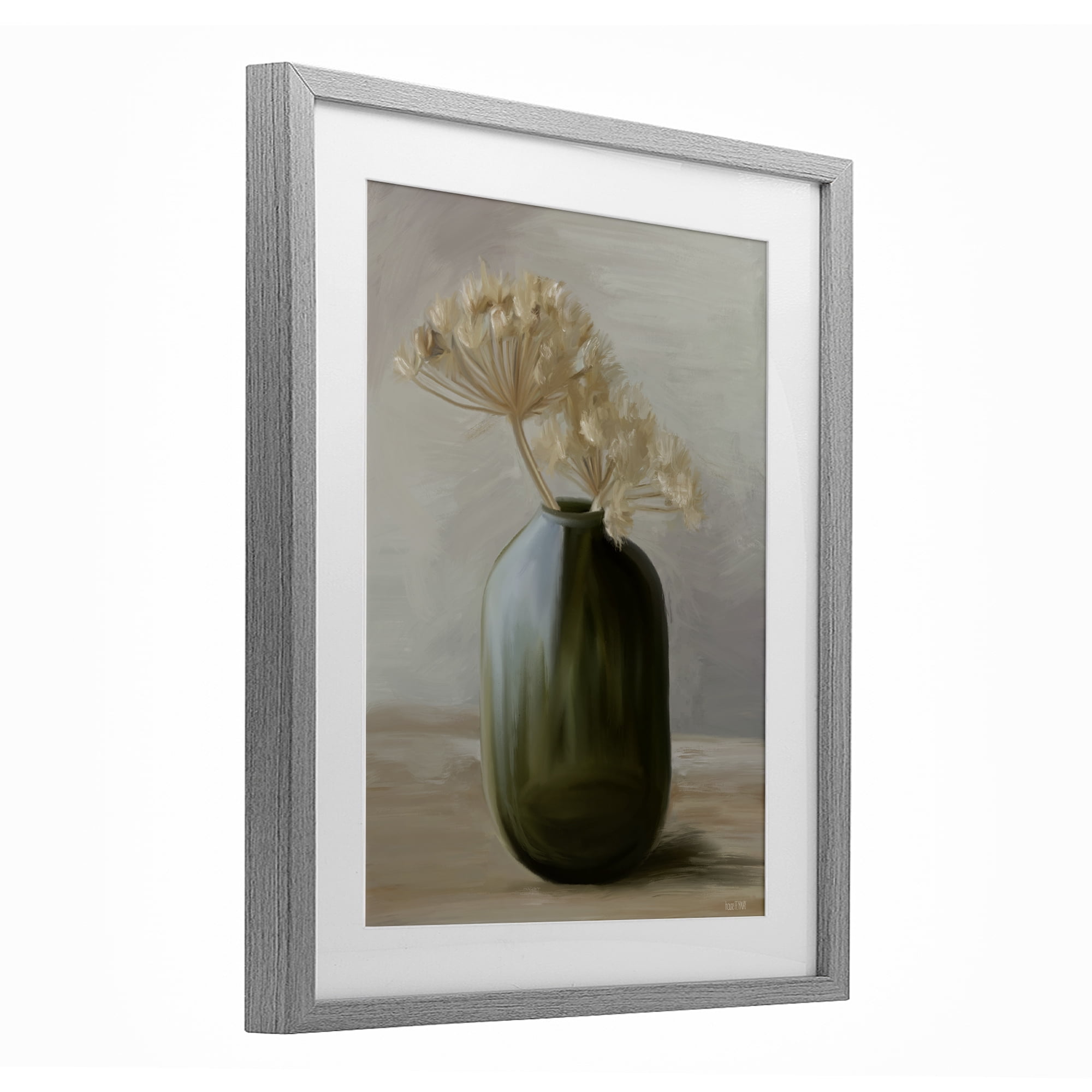 Stupell Industries Dried Blooms in Green Vase Gray Framed Print Under Glass, design by House Fenway
