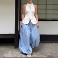 thumbnail image 4 of Women's 2026 Spring Summer Street Style Balloon Wide Leg Pants, Loose Pleated Baggy Harem Trousers, Casual Relaxed Joggers for Daily Wear Sky Blue S, 4 of 8