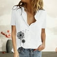 thumbnail image 2 of Womens Short Sleeve Button Down Cotton Linen Shirt Blouse Loose Fit Casual V-Neck Collared Tops Summer Basic T Shirts, 2 of 6