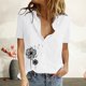 thumbnail image 2 of Mujeres Impreso Manga Corta Botón Suelto Turndown Collar Camisa Blusa Sólida Tops OAVQHLG3B Store lin121212, 2 of 5