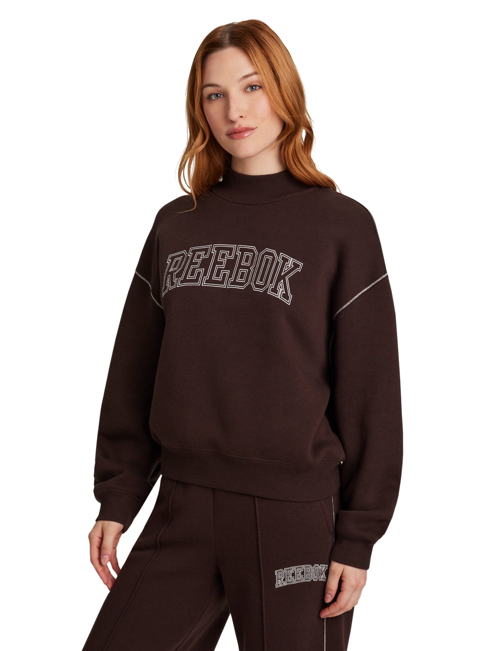 Reebok Women's Game Day Fleece Contrast Stitch Mock Neck Top, Sizes XS-XXXL