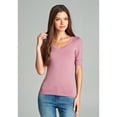 thumbnail image 4 of Essential Basic Women's Cotton Blend V Neck Tee Shirt Half Sleeves - Junior and Plus Sizes, 4 of 5