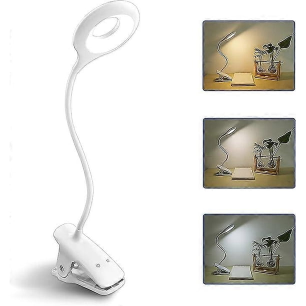 Rechargeable Cordless LED Desk Lamp, 3 Colors and 3 Dimmable, Touch Bedside Lamp for Kids with Clip, Portable Clip-on Reading Lamp for Book in Bed, Wh