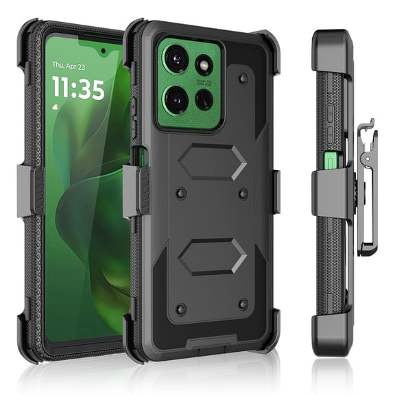 Tekcoo For Motorola Moto G Power 5G 2025 Case with [Built-in Screen Protector], Military Grade Shockproof Rugged Phone Case with Belt-Clip Holster & Kickstand Cover for Moto G Power 5G 2025 - Black