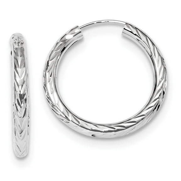 14k White Gold Polished and Sparkle-Cut Endless Hoop Earrings - Measures 25x25mm Wide 3mm Thick