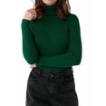 thumbnail image 1 of Suéteres Acanalados para Mujer, Lindos Suéteres de Punto de Cuello Alto, Ajustados y Cálidos Verde Oscuro un Tamaño, 1 of 10