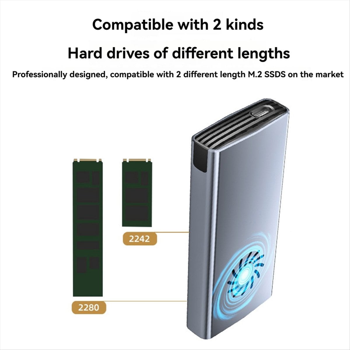 20Gbps M.2 SSD Enclosure with Cooling Fan USB-C 3.1 Dual Protocol High-Speed External Hard Drive Case for 2242 2260 2280
