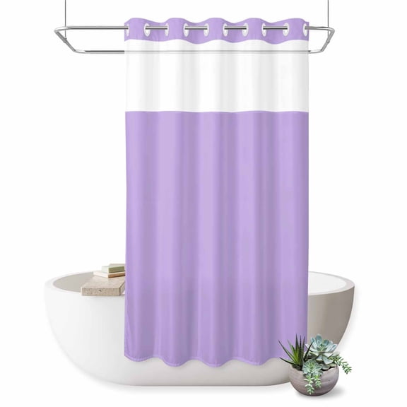 Minimalist Solid Color No Hook Shower Curtain Pure Lavender Purple Simple Shower Curtain with See Through Top Window, Waterproof Washable Fabric Curtain for Bathroom Hotel Decor, 36Wx72L
