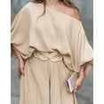 thumbnail image 5 of CHICME Womens Outfit Sets Skew Neck Lantern Sleeve Loose Tops and Zipper Fly Wide Leg Pants Two Piece Sets for Women Beige-S, 5 of 9