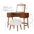 thumbnail image 2 of Pemberly Row Wood Vanity & Stool Set Flip Up Mirror 2 Drawers in Walnut Brown, 2 of 15
