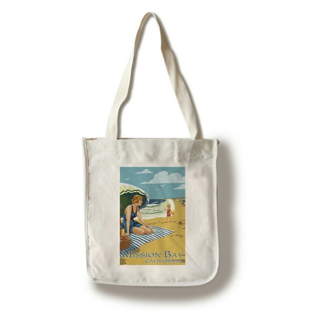 Mission Bay Beaches Mission Bay, California - Woman on the Beach - Lantern Press Poster (100% Cotton Tote Bag - Reusable) ()
