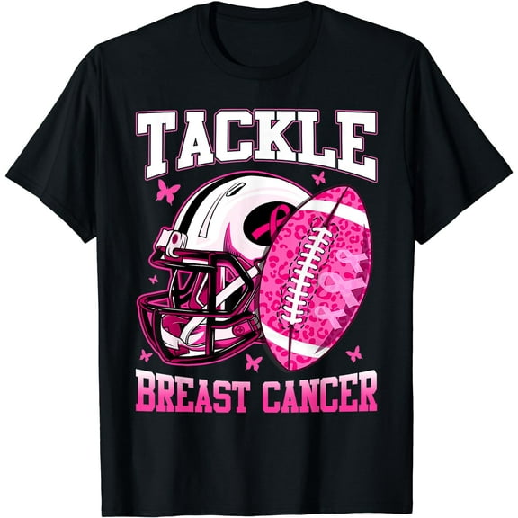 Tackle Breast Cancer Awareness Pink Ribbon Football T-Shirt