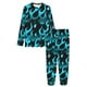 thumbnail image 3 of Conjunto de pijama con estampado integral de llamas azules con fondo de fuego para mujer, 3 of 4