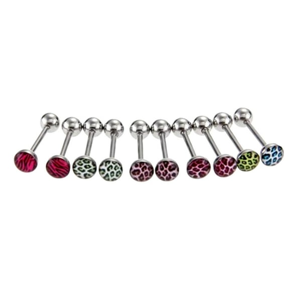 Flmtop Ensemble de 6/10 Pcs pour Femmes, Bague Barre à Imprimé Léopard pour Langue, Lèvres et Nombril, Bijou de Perçage Corporel