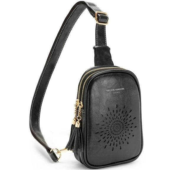 YOVIEE Small Sunflower Fashion Sling Bag For Women - Premium PU Leather, Tassel Design - Black