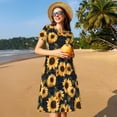 thumbnail image 4 of Lsque Scottish Blue Plaid Sunflower Print Women's Casual Dress T-Shirt Summer Short Sleeve Scoop Neck Swing Dresses, 4 of 6