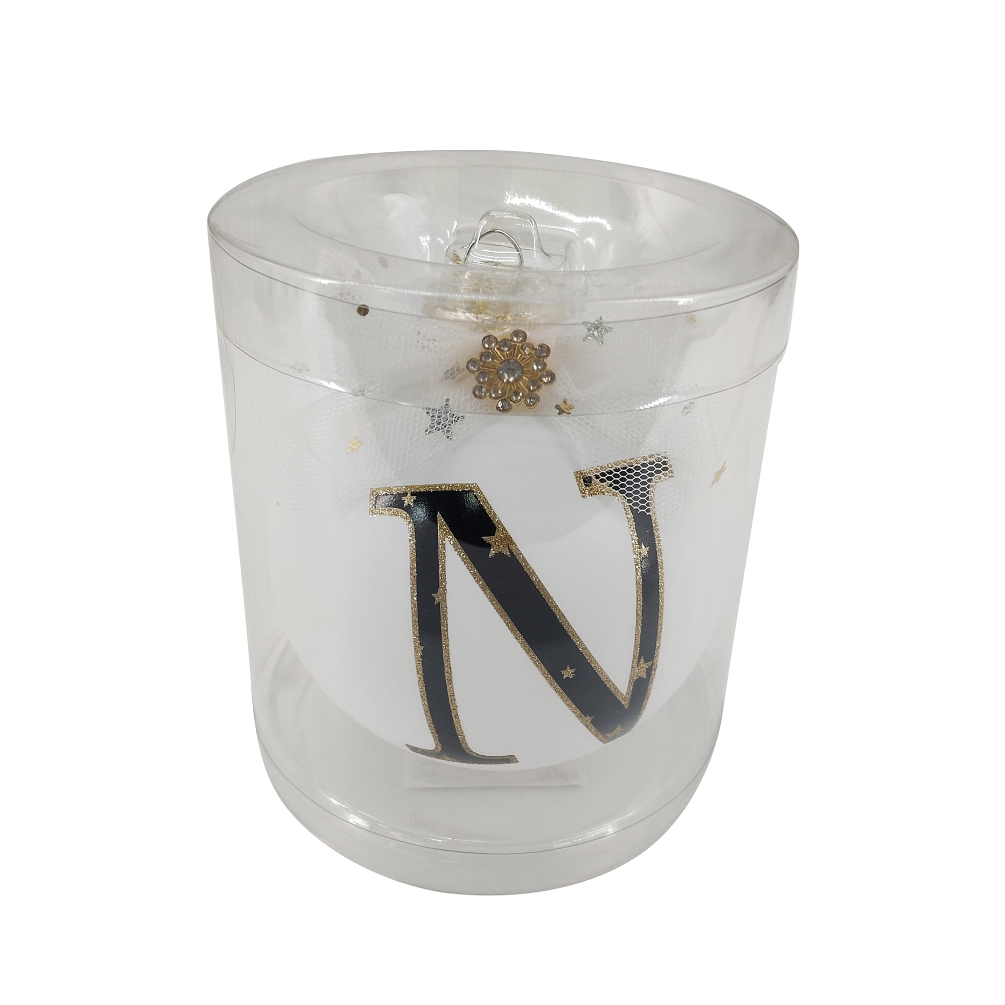 HOLIDAY TIME N WHITE LETTER GLASS ORNAMENT