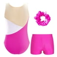 thumbnail image 2 of iixpin Gymnastics Leotards for Girls Ballet Dance Bodysuit with Shorts Tumbling Outfit Matching Scrunchies 4-16 Years Rose 6, 2 of 7