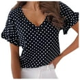 thumbnail image 2 of Pxiakgy t shirts for women Women's Summer Polka Dot Daily Shirt V-neck Petal Sleeves Casual Tops Blouse Womens t shirts Black + L, 2 of 8