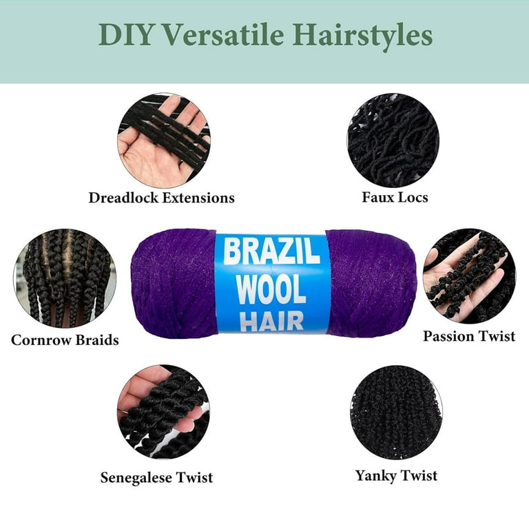 2/3/4 Roll Natural Black Brazilian Wool Hair Yarn for Jumbo Braids
