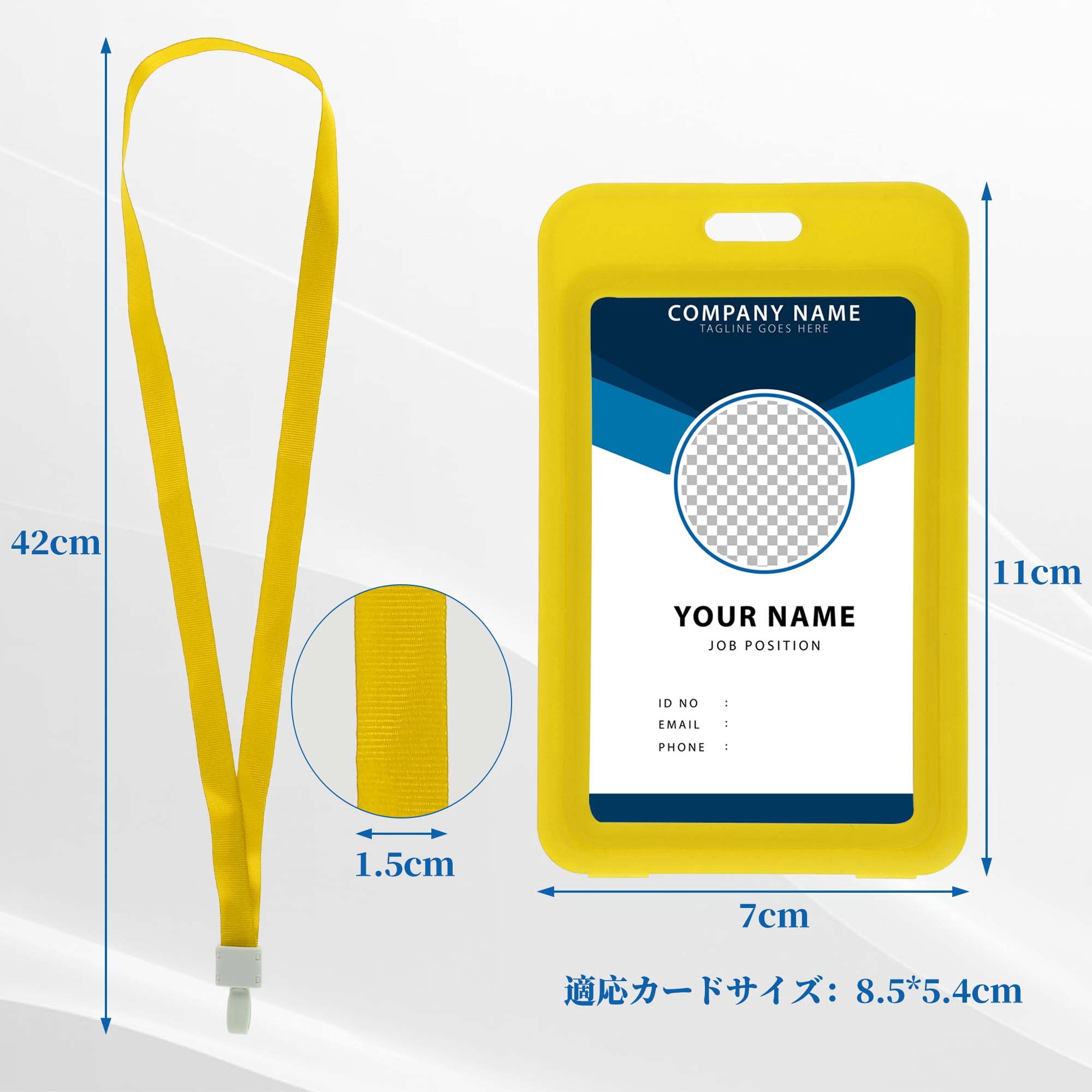Unique Bargains Vertical ID Badges Leather Clear Card Holder with Lanyard Yellow