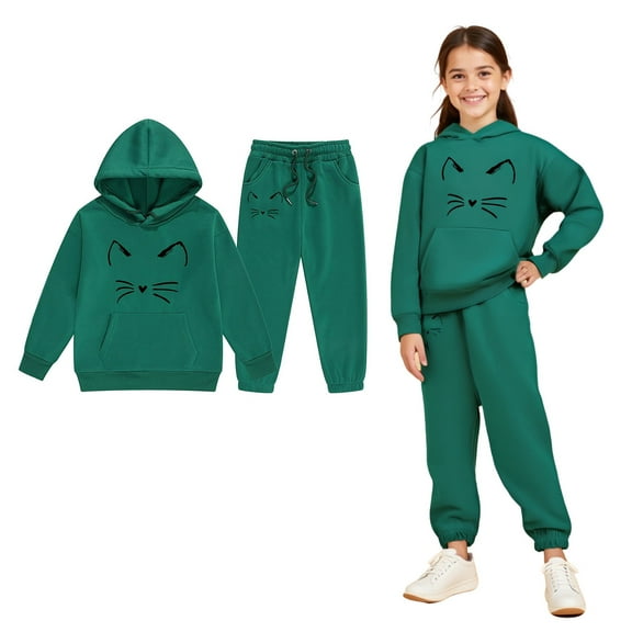 Toddler Sweatsuit Set for Girls 2PC Long Sleeve Graphic Hoodies Pullover Jogging Pants Fall Winter Clothes Toddler Girls Trendy Clothes 3-4 Years
