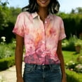 thumbnail image 5 of Women Hawaiian Button Down Shirt Soft Cool Floral Print Short Sleeve V Neck Summer Beach Tops Pink 2XL, 5 of 5