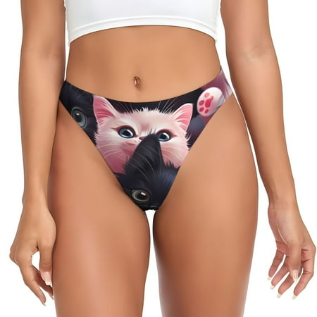 Qokaie Cute Kittens Group Portrait Printed Women s Cotton Thong Underwear  Sexy Breathable Panties G-string-XX-Large