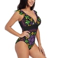 thumbnail image 3 of Daiia Mardi Gras5 Women's Ruffled One Piece Swimsuit V Neck Lace Up, Lace Swimwear-, 3 of 8