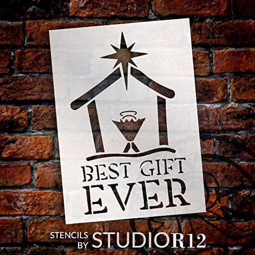Gifts dog christmas Best Gift Ever Stencil with Manger & Star StudioR12 Christian Faith Word Art DIY Christmas