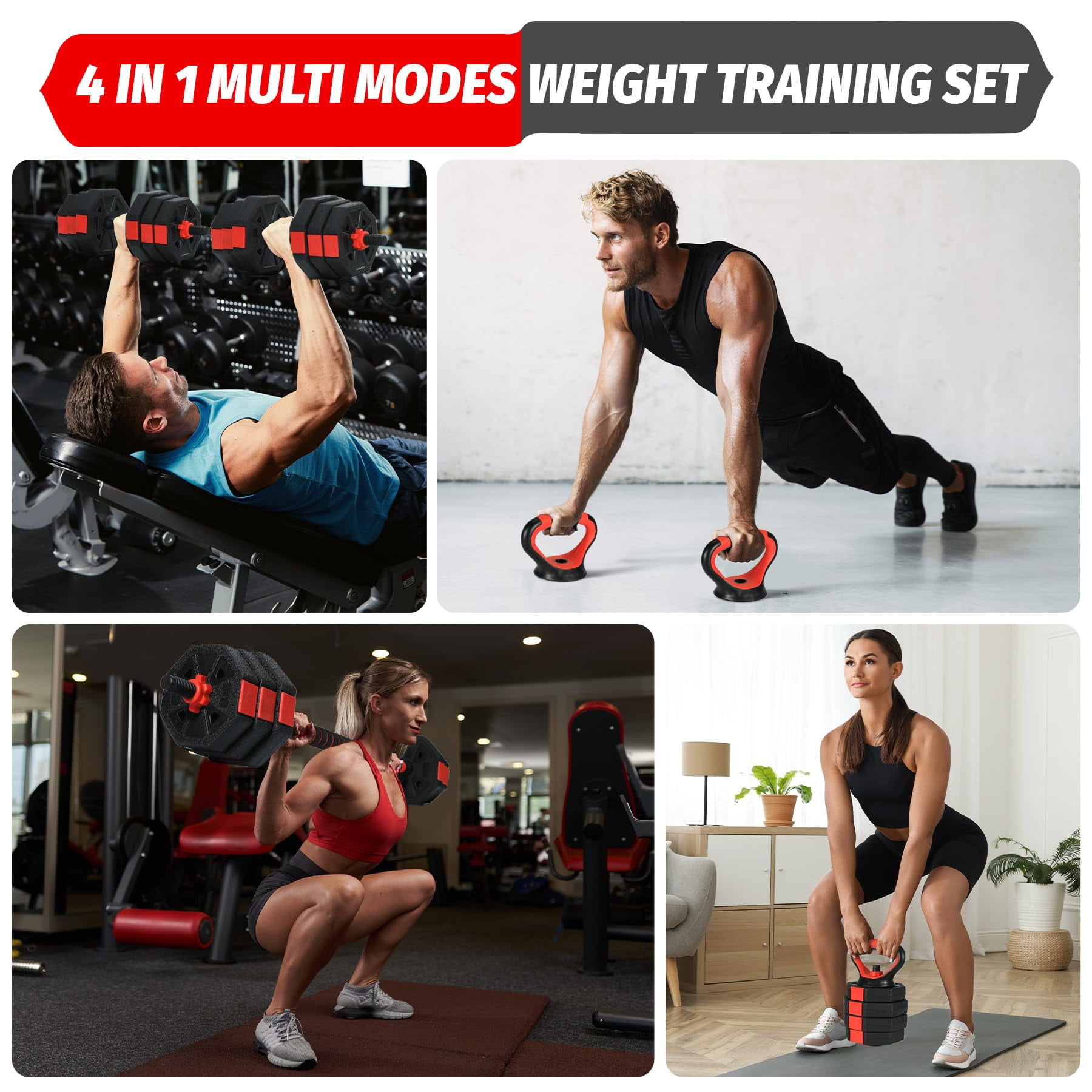 Adjustable Dumbbells Set, Adjustable Dumbbell Sets For Home Gym  3 In 1 Free Weight Dumbbells Set With Barbell, Kettlebell Options, Home Dumbbell Set With Anti-Slip Texture Handle