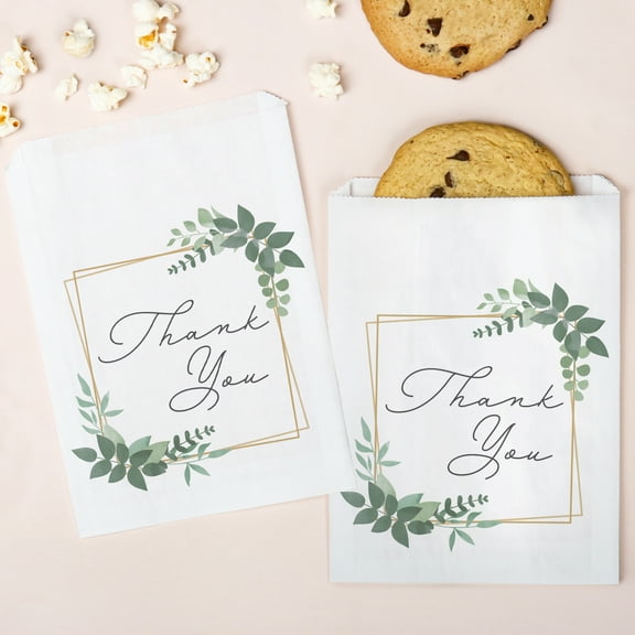 Big Dot of Happiness Boho Botanical Thank You Paper Treat Bags, Bridal Shower or Wedding Candy Bags, Greaseproof White Sandwich Cookie Bags - 25 Count