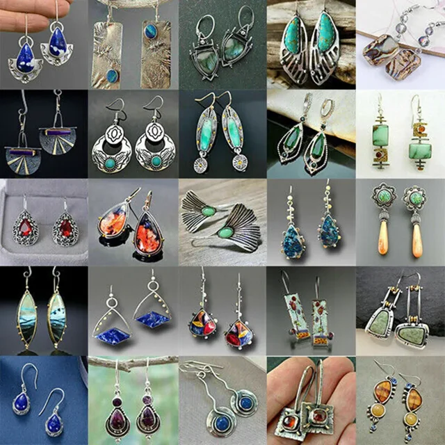 Fashion Turquoise 925 Silver Ear Hook Women Earrings Wedding Dangle Drop Jewelry