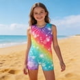 thumbnail image 2 of Toddler Girl Bathing Suit Girls Gradient Crew Neck Sleeveless One Piece Swimsuit with Star Print Tankini Style Summer Swimwear for Toddlers Multicolour 7 Years-8 Years, 2 of 7