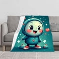 thumbnail image 2 of Cute Round Character Flannel Blanket - Soft Warm Cozy Design with Blue Face Rosy Cheeks Hearts & Stars - Perfect for Sofa Travel Bed, 2 of 7