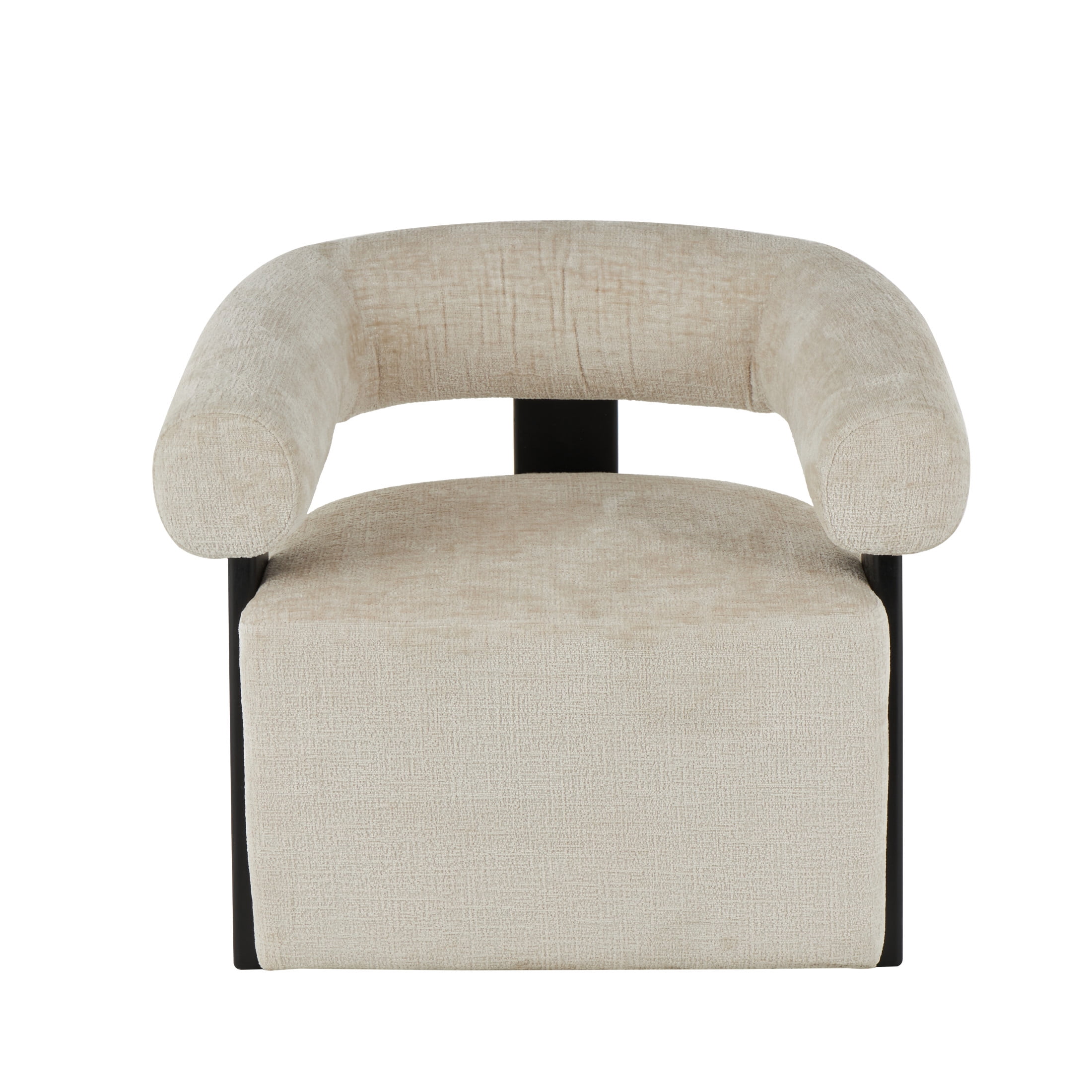 DecMode Polyester Curved Back Lounge Chair with Black Wood Support, Beige