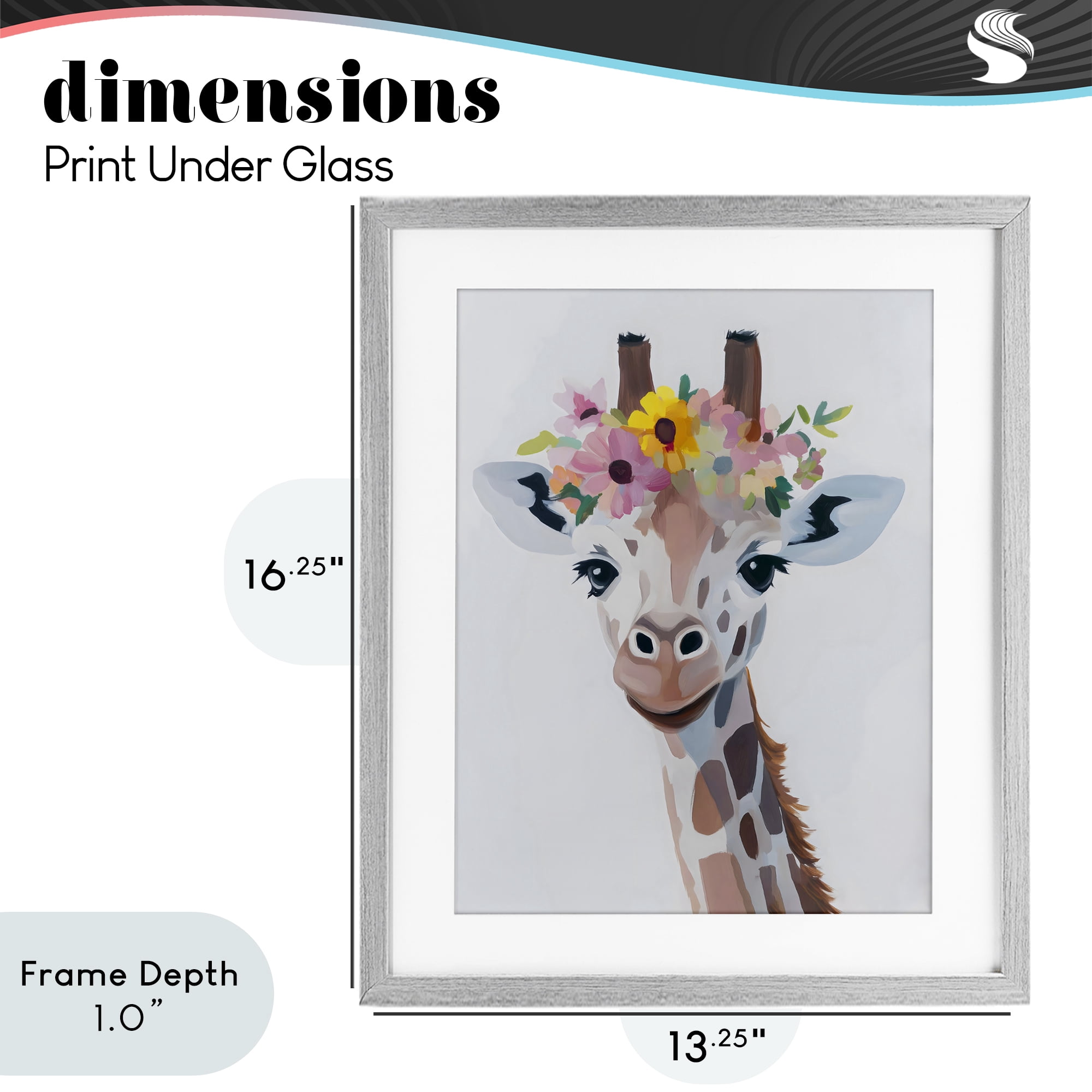 Stupell Industries Flower Crown Giraffe Gray Framed Print Under Glass, design by The Prints Vibe