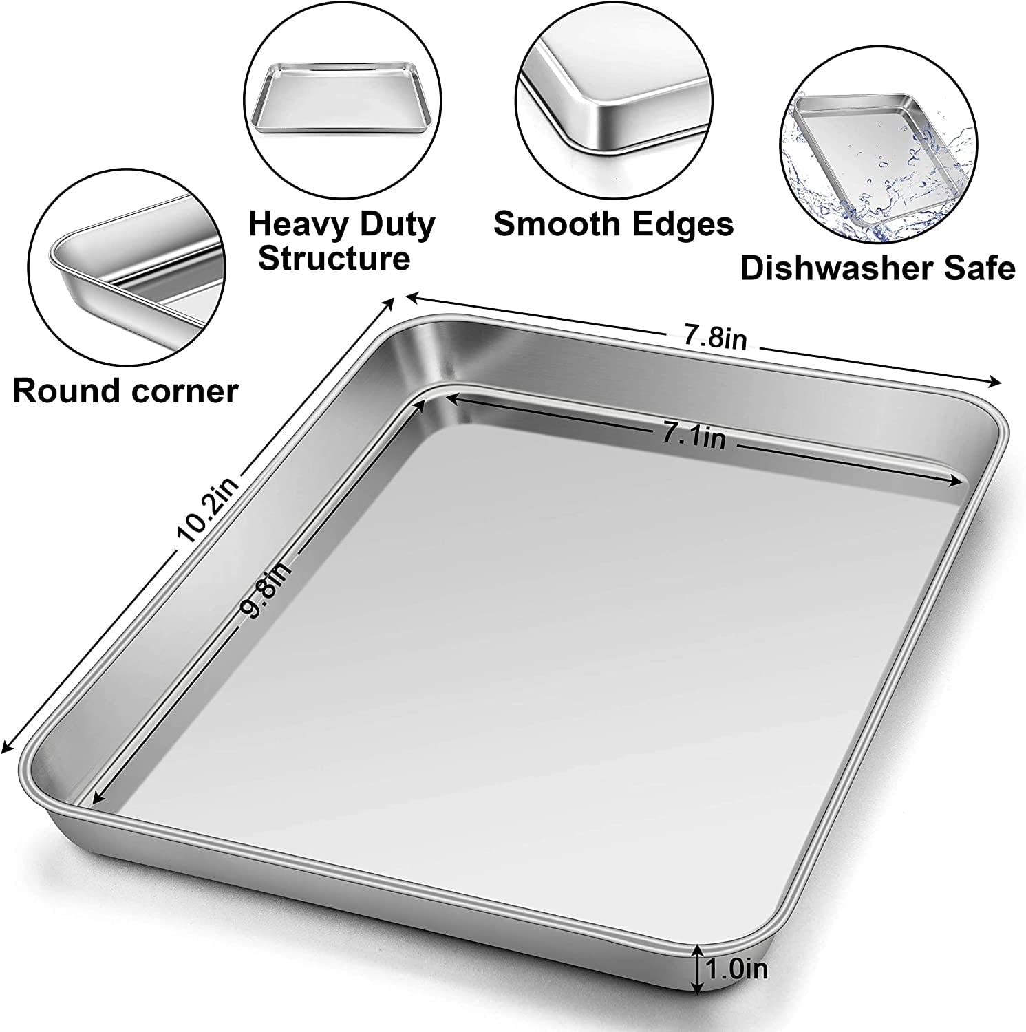 Stainless Steel Baking Sheet with Rack Set [1 Pans + 1 Racks], Cookie Sheet with Cooling Rack, Cookie Pans for Roasting Grilling,Size 10.4"x 8" , Non Toxic & Heavy Duty & Easy Clean,Dishwasher Safe