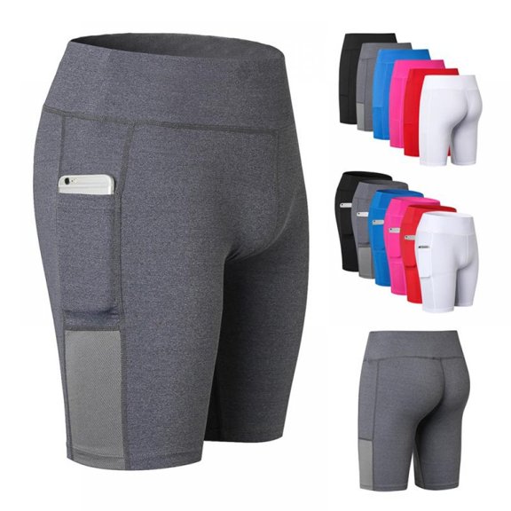 Project Retro Women 8"/5" High Waist Biker Shorts Yoga Workout Running Compression Exercise Shorts Side Pockets