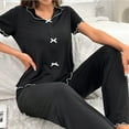 thumbnail image 7 of Tnhcen Women's Casual Ruffled Sleepwear Set - Short Sleeve Bow Top + Pants | S-XL | Nylon Spandex Loungewear, 7 of 7