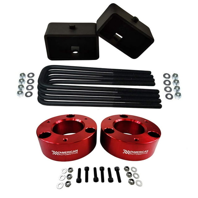 American Automotive Full Lift Kit Compatible Compatible 2007+ Silverado & Sierra 1500 3" Front Lift Strut Spacers + 3" Rear Lift Blocks + Square Bend U-Bolts 2WD 4WD (Blue)