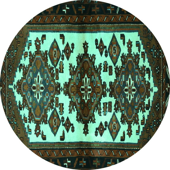 Ahgly Company Machine Washable Indoor Round Persian Turquoise Blue Traditional Area Rugs, 4' Round
