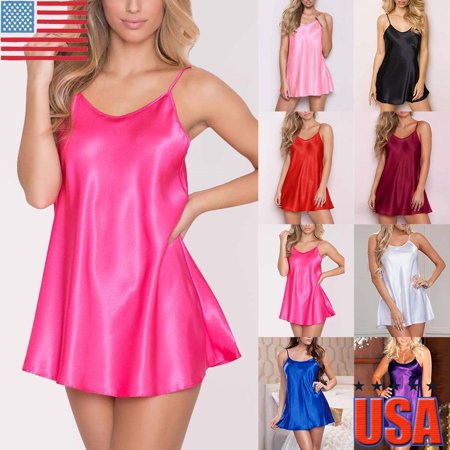 

Womens Satin Silk Nightdress Lingerie Sexy Nightwear Sleepwear Dress Chemise PJS