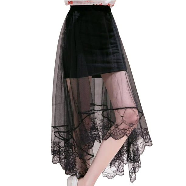 Long black on sale lace skirt