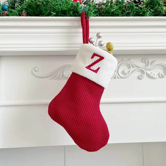 Bolsa de regalo de calcetín de Navidad | Medias de lana de punto con letra bordada | Decoración festiva de Santa Chimenea | Espacioso porta caramelos de 18x14cm | Duradero Colgante de Árbol de